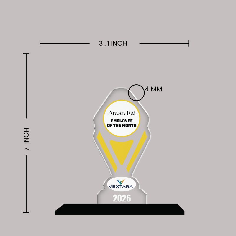 Employee of the Month Trophy Personalized Acrylic Award Trophy Custom with Name Achievement Award for Employee, Corporate Recognition Thankyou Gift for Employee